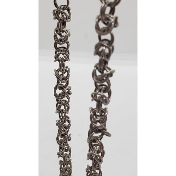 Sterling Silver Byzantine Chain Necklace 18 Inch 26.8g Vintage Chunky Fancy - Picture 4 of 8